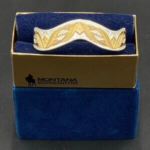 Montana Silversmiths Silver Gold Boundless Legacy Engraved Cuff Bracelet Vtg